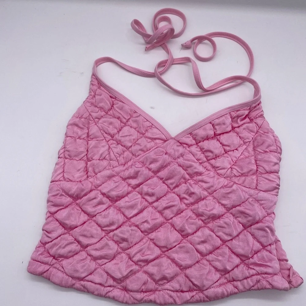 FRANKIES BIKINIS Winward Puff Skirt and Puff Tank in Baby Pink. Size S